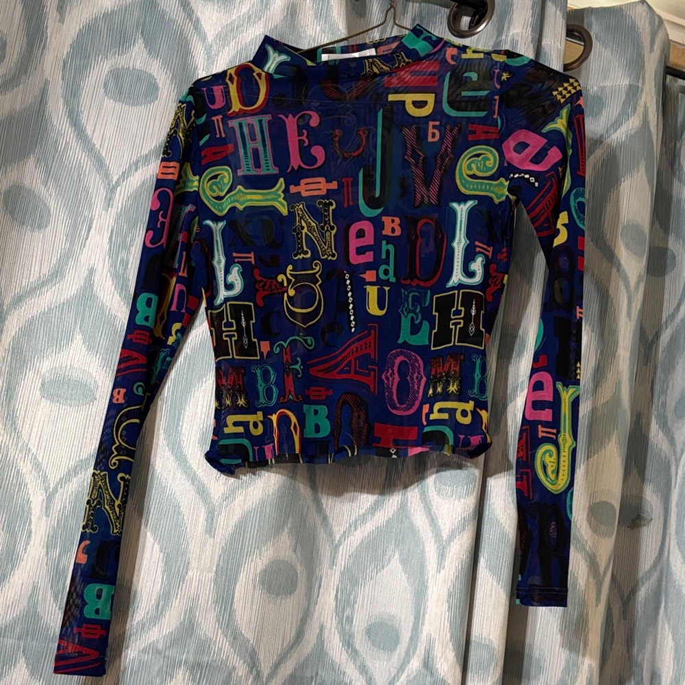 Black Bead Multicolor Graphic Top